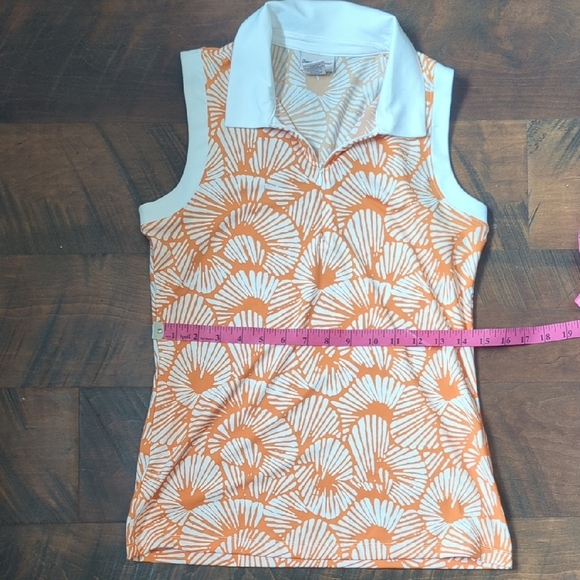 Tommy Bahama Orange Patterned Sleeveless Golf Polo Half Zip, US S - Picture 6 of 7